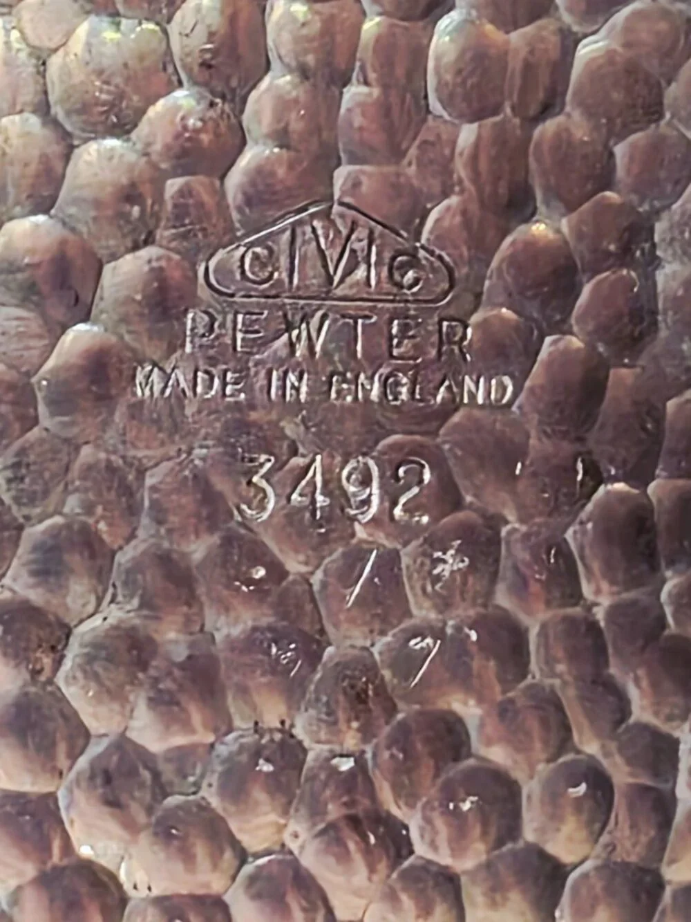 RARE Vintage Art Deco Hammered CIVIC Pewter Handled Basket Pattern No. 3492